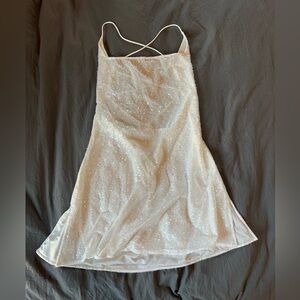 Beginning Boutique Mini White Sequin Dress | for bachelorettes & brides | size 8